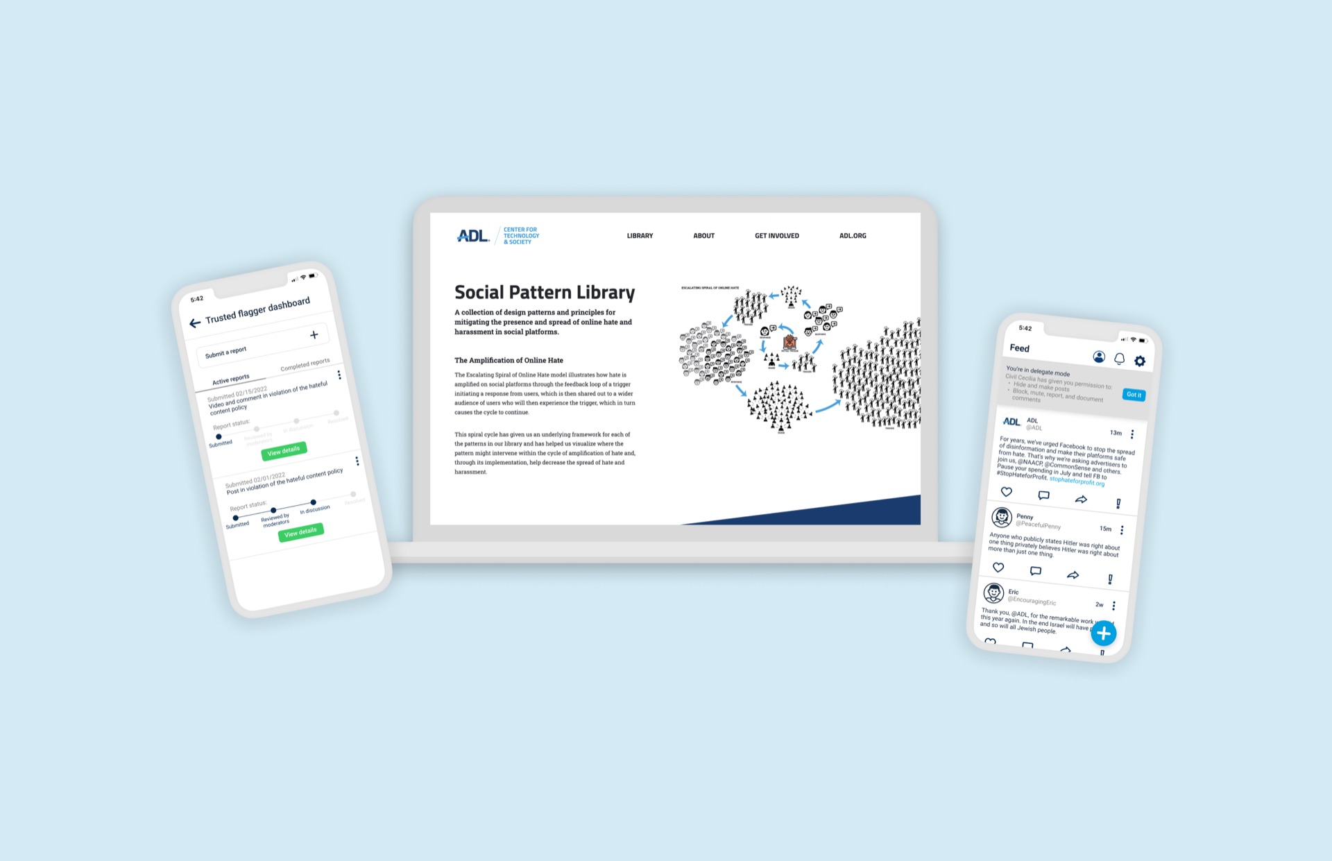 Social Pattern Library shown across laptop and phone mockups