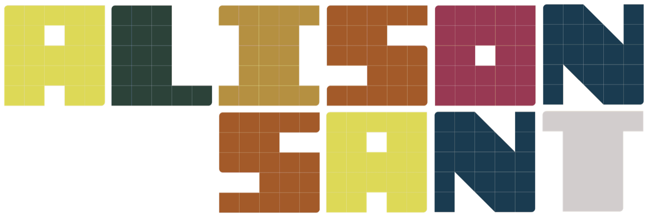 Alison Sant wordmark in tetromino letterforms